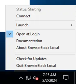 BrowserStack Local app is running
