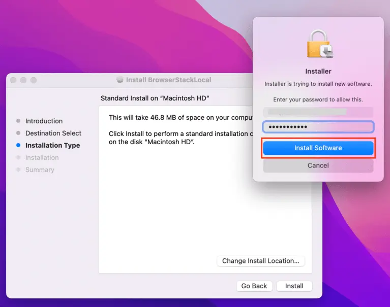 Click install software