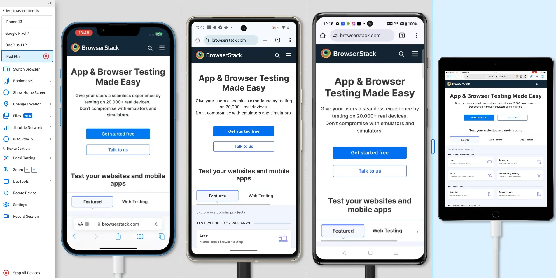 Live dashboard with all four devices running.