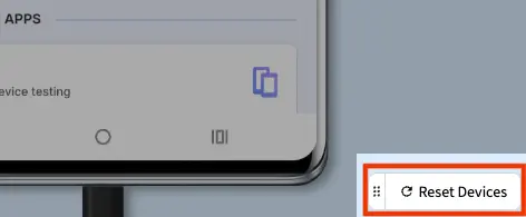 The dashboard with 4 devices resized to varying sizes, and the Reset Devices widget highlighted by a red box.