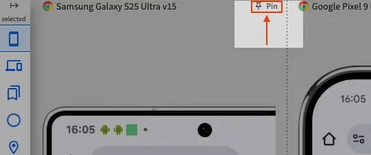 The dashboard with 4 devices open and an arrow pointing at the pin button that is also highlighted by a red box.