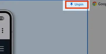 The dashboard with 1 pinned device and an arrow pointing at the unpin button that is also highlighted by a red box.