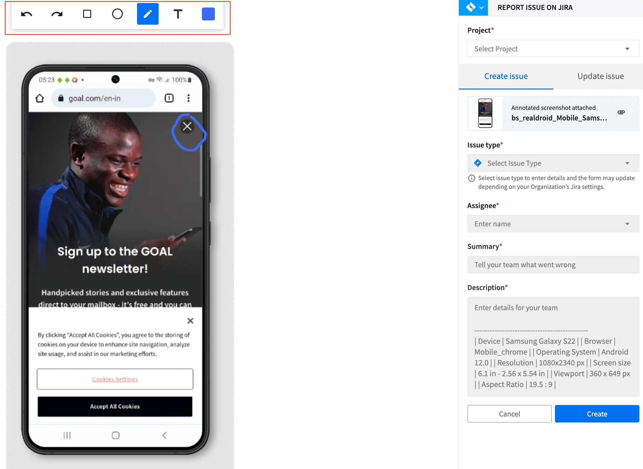 Live annotation toolbar