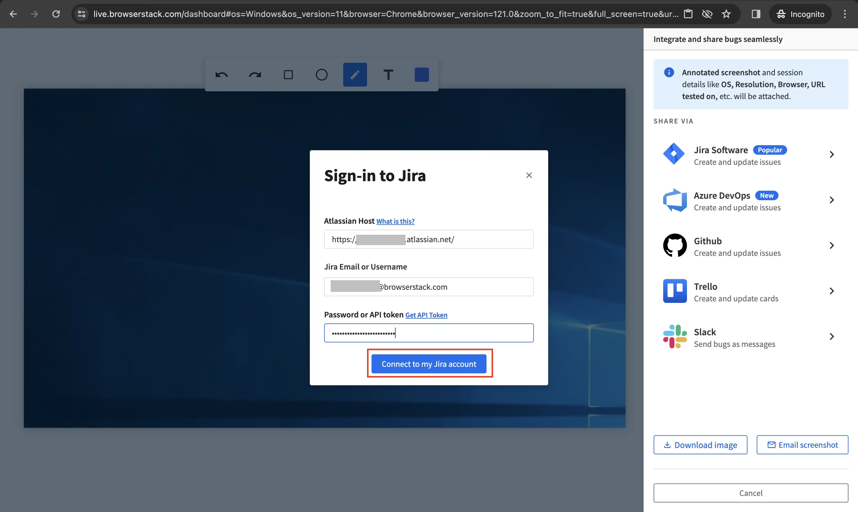 Enter Jira credentials
