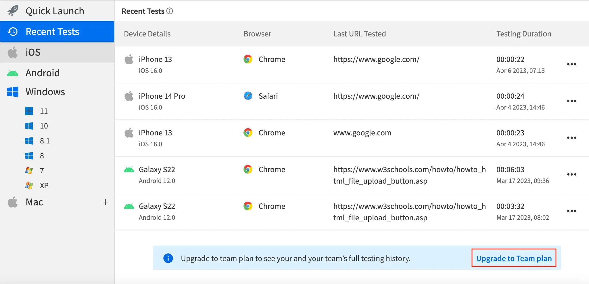 Session history for individual paid users