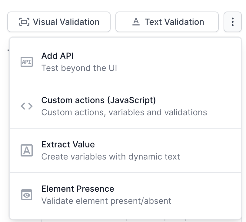 The configure custom actions menu.