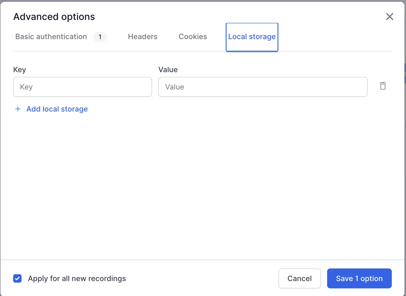 Configure local storage keys