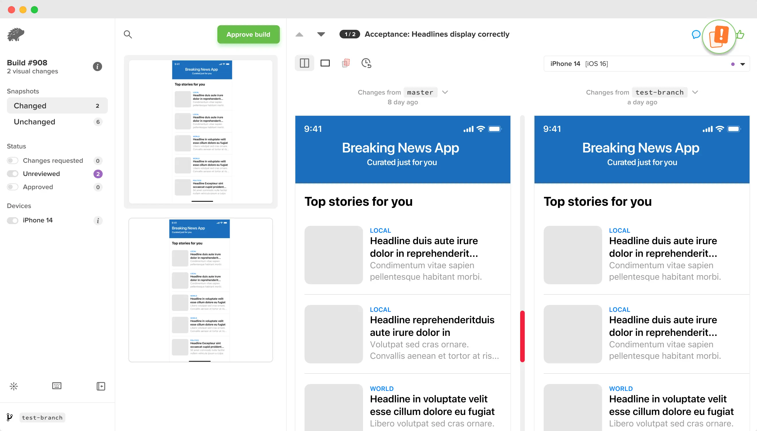 Request Changes for approving snapshots
