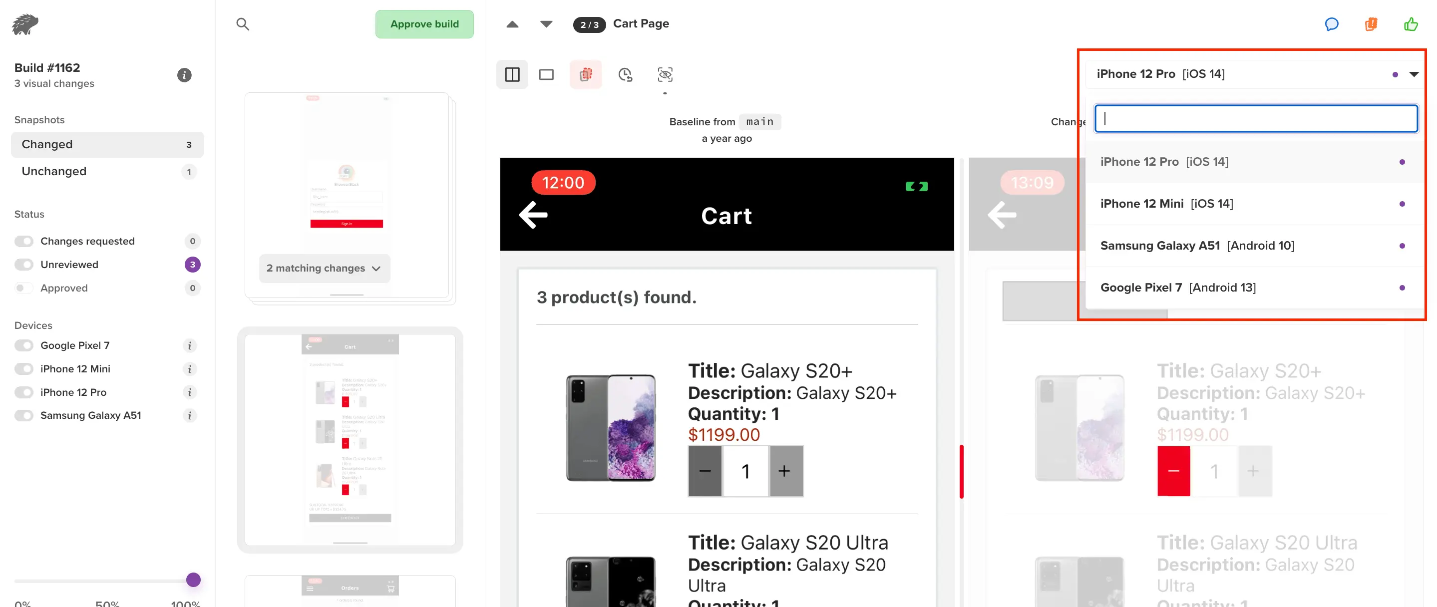 Select devices to view differences