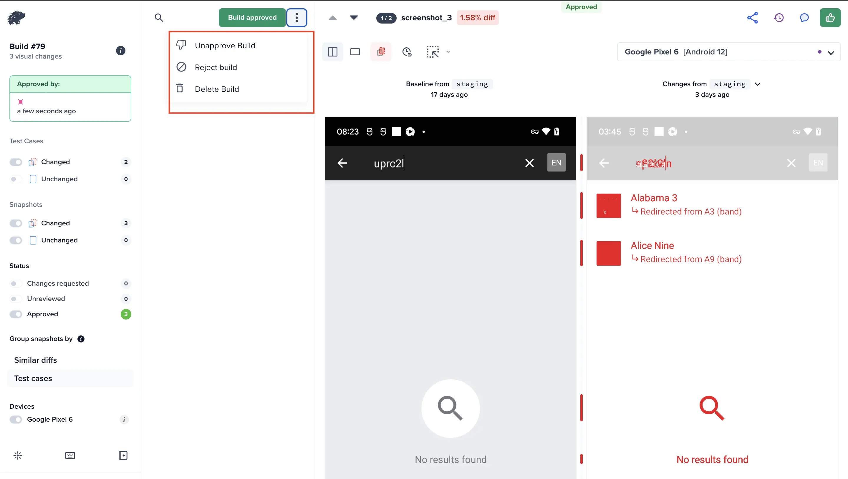 Build actions for App Percy review screen
