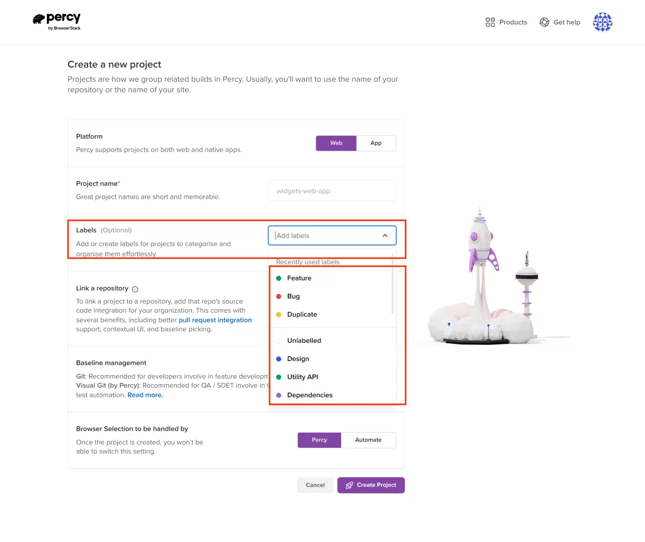 Create a project label or tag