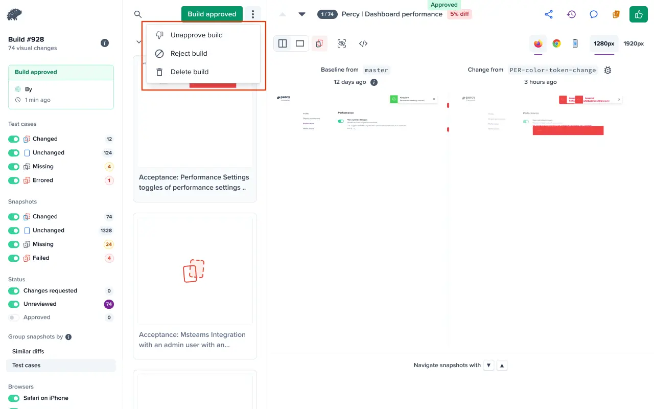 Build actions for Percy review screen