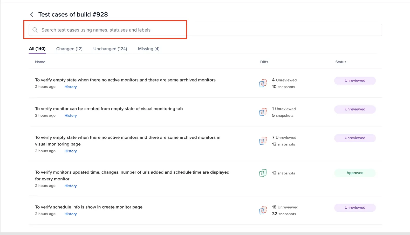 Search test cases