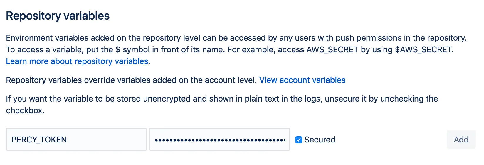 Percy Token - Bitbucket Pipeline