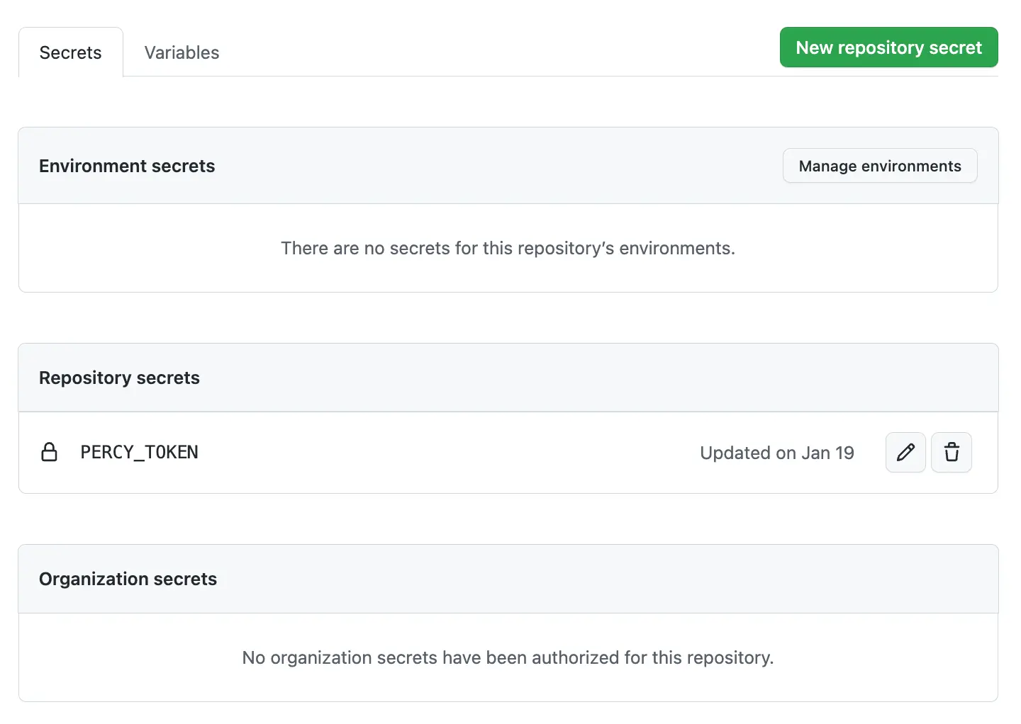 Percy Token - GitHub Actions