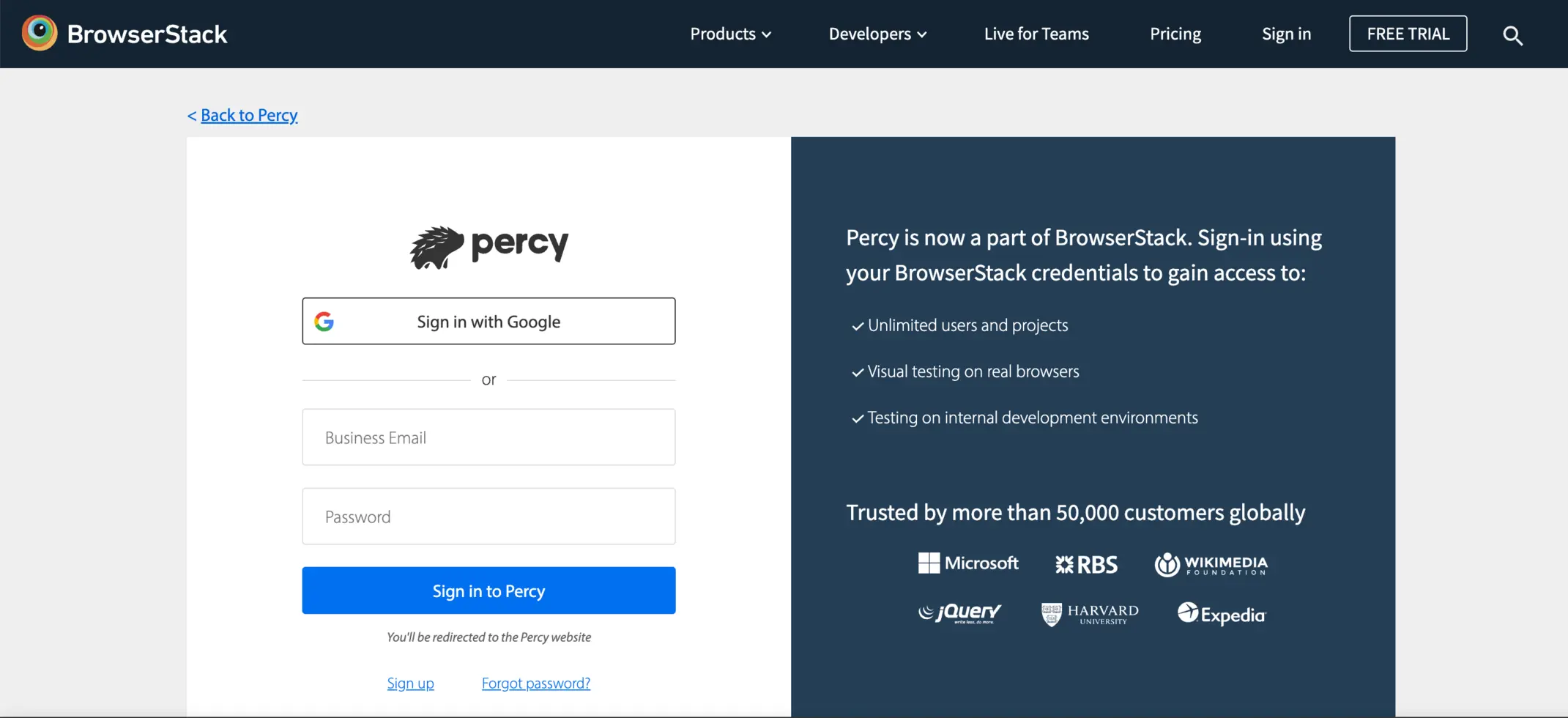 Sign up to Percy or App Percy