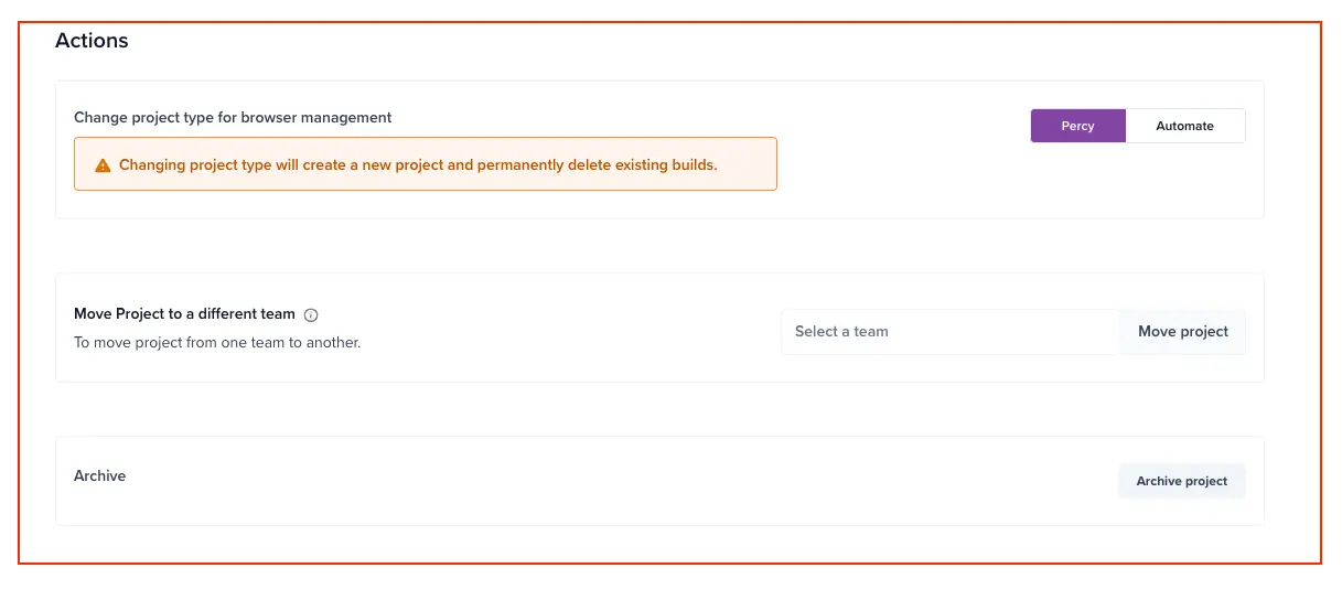 Use the Actions options to organize your projects