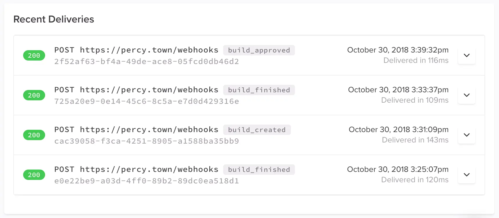 View recent webhook deliverables