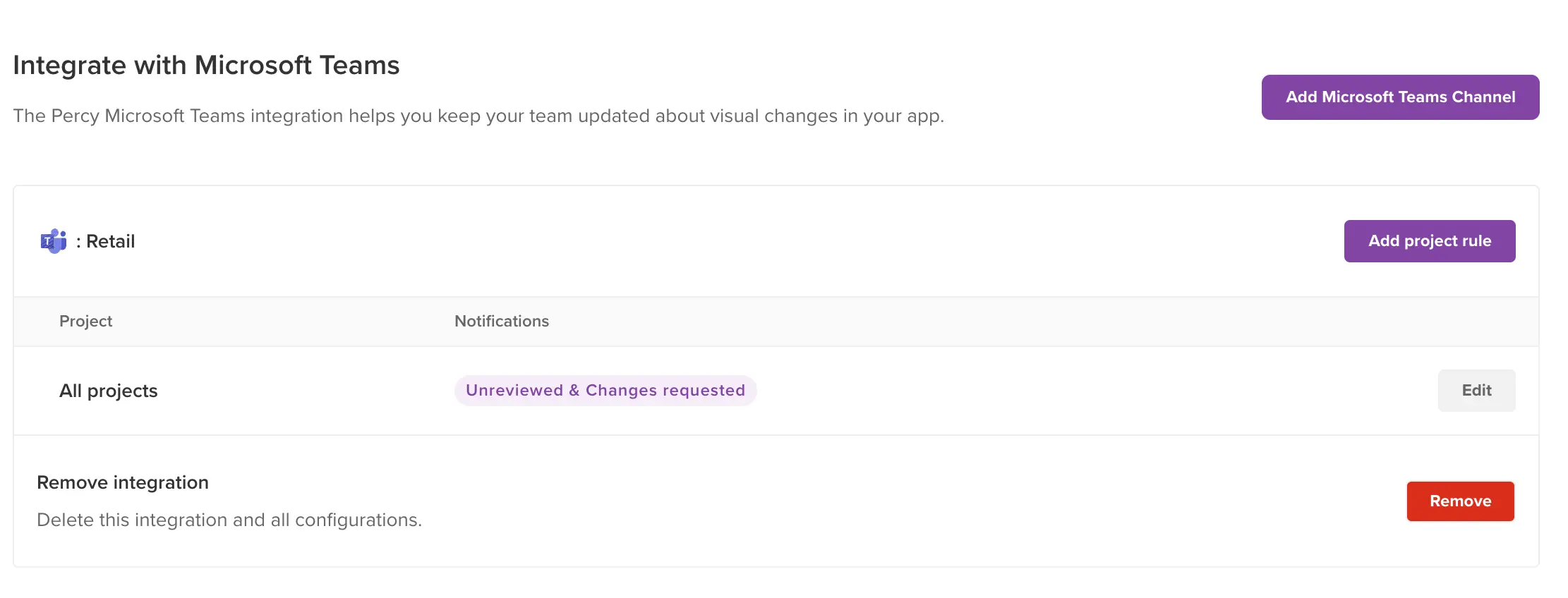 Percy-MS Teams Integration - Integration page