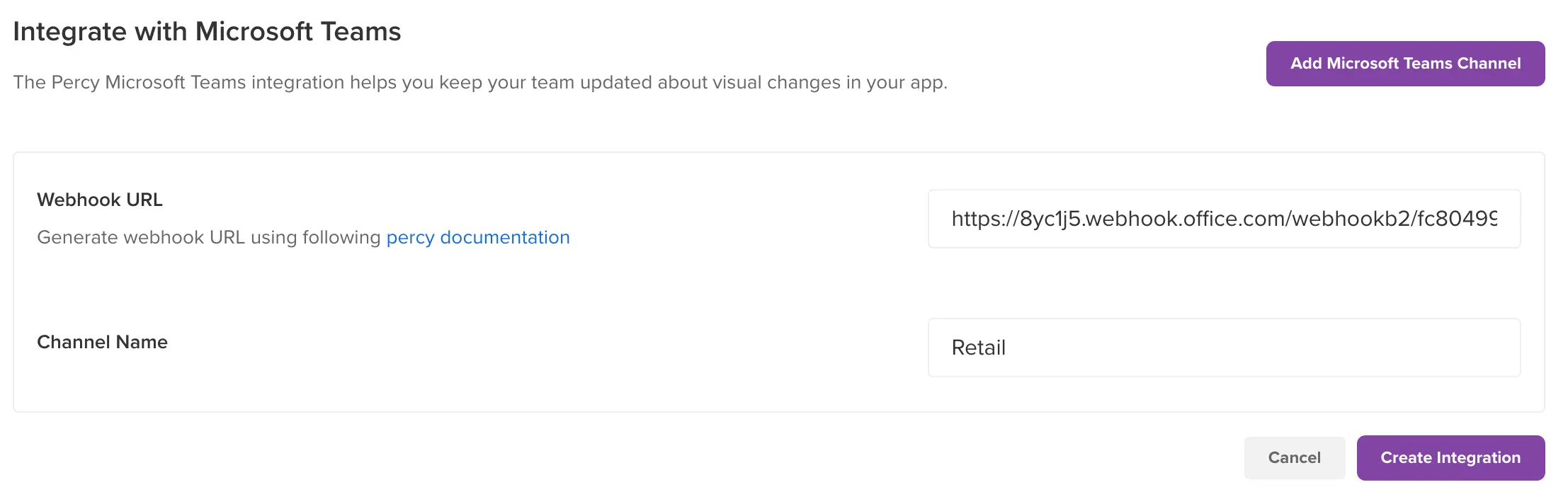 Percy-MS Teams Integration - Add Teams channel