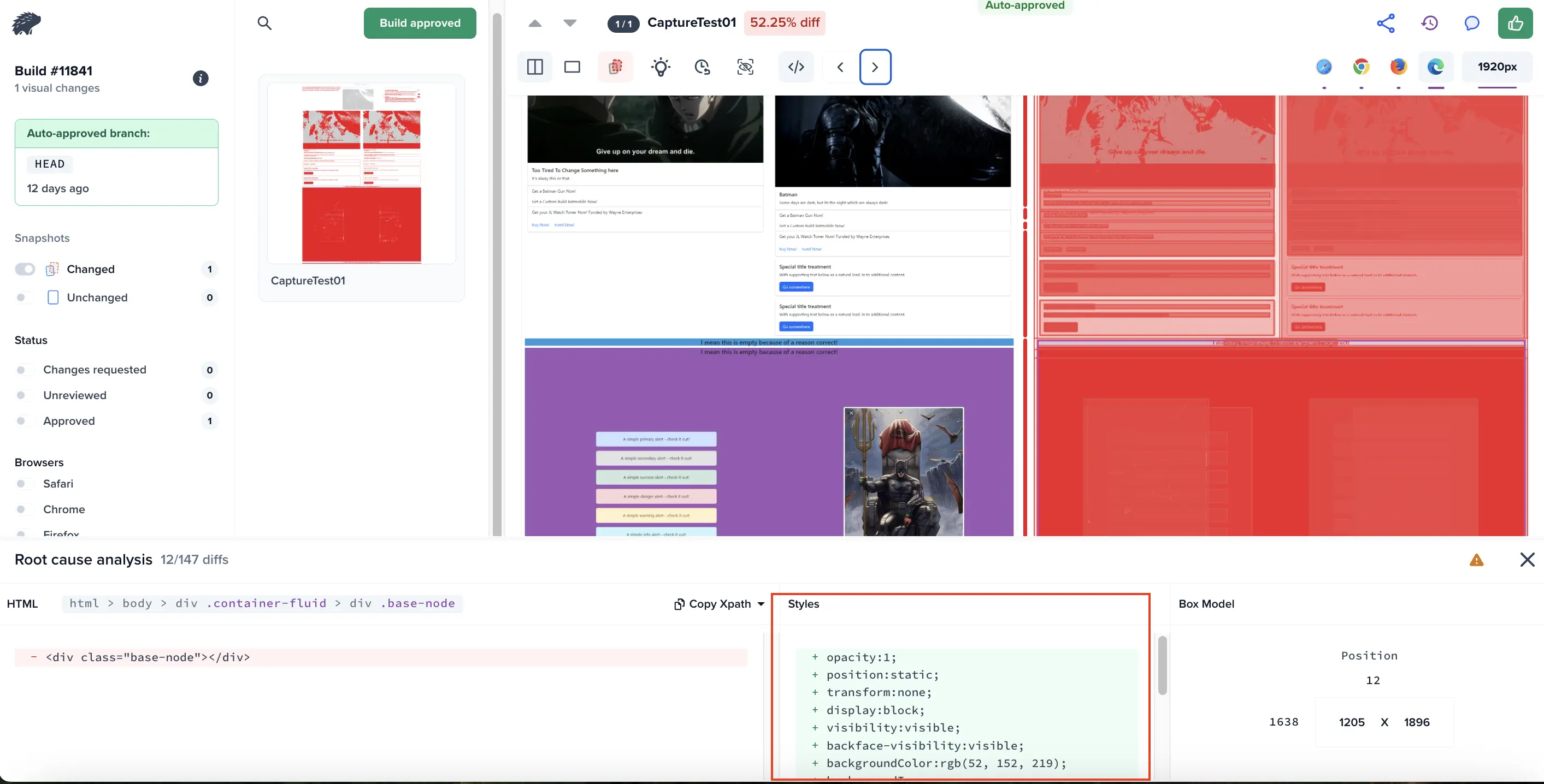 Viewing CSS attribute difference on review screen