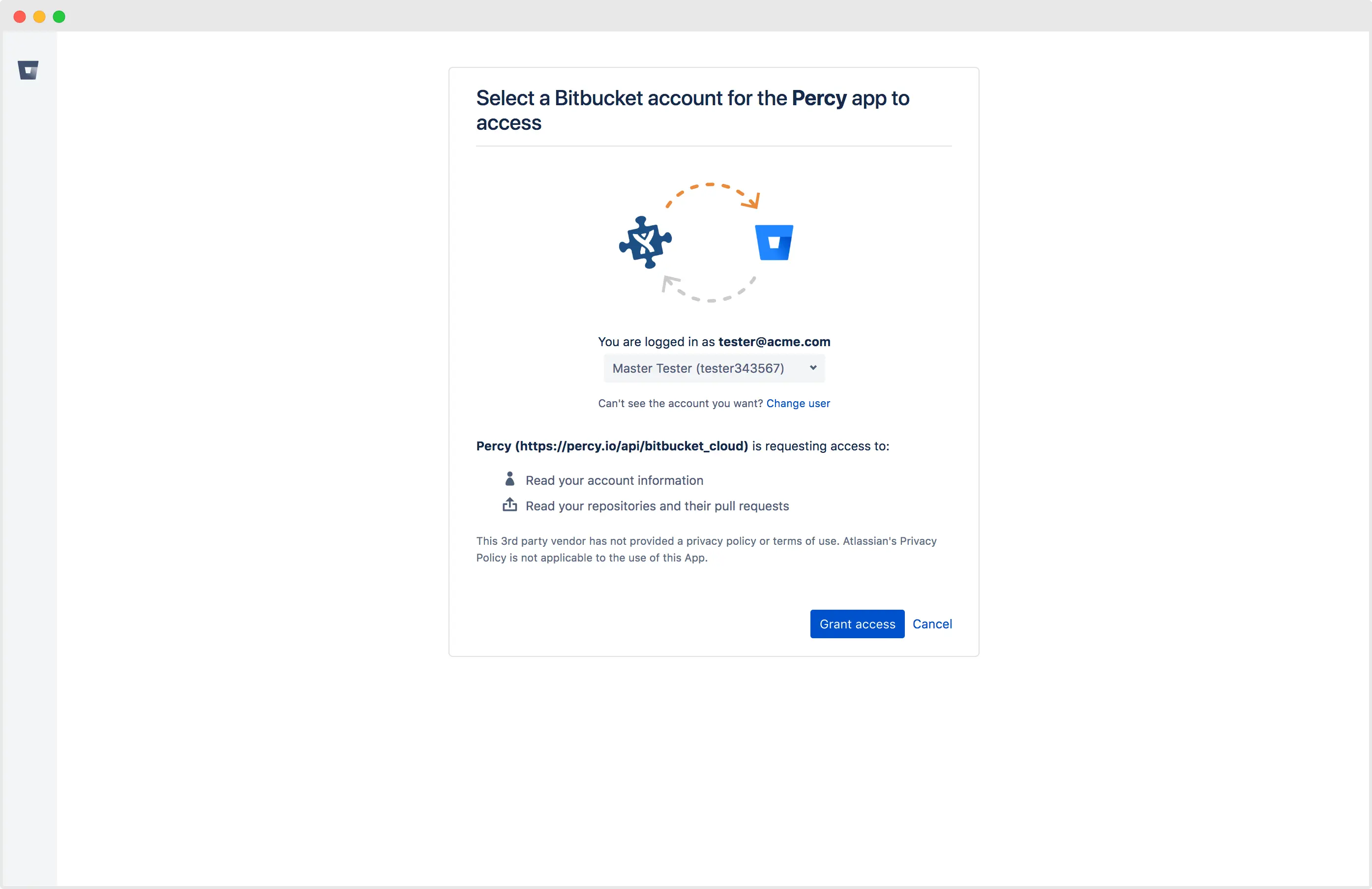 Select a Bitbucket account