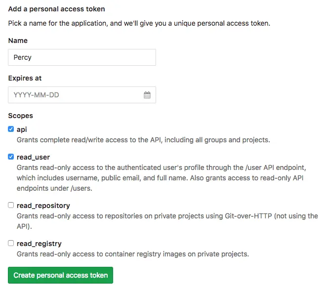 Create personal access token
