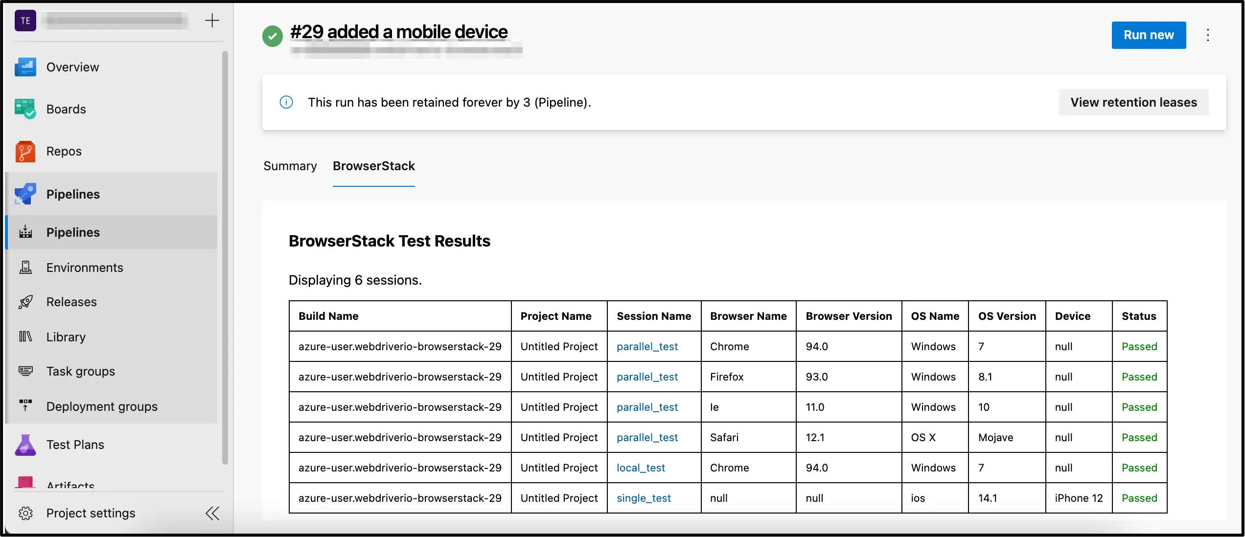 BrowserStack test results