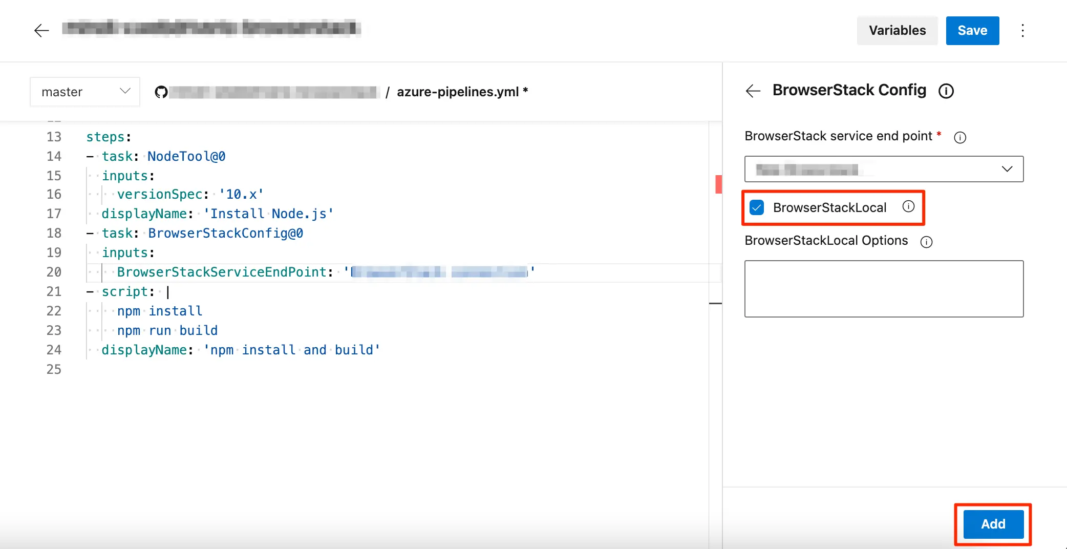 Select the BrowserStackLocal checkbox