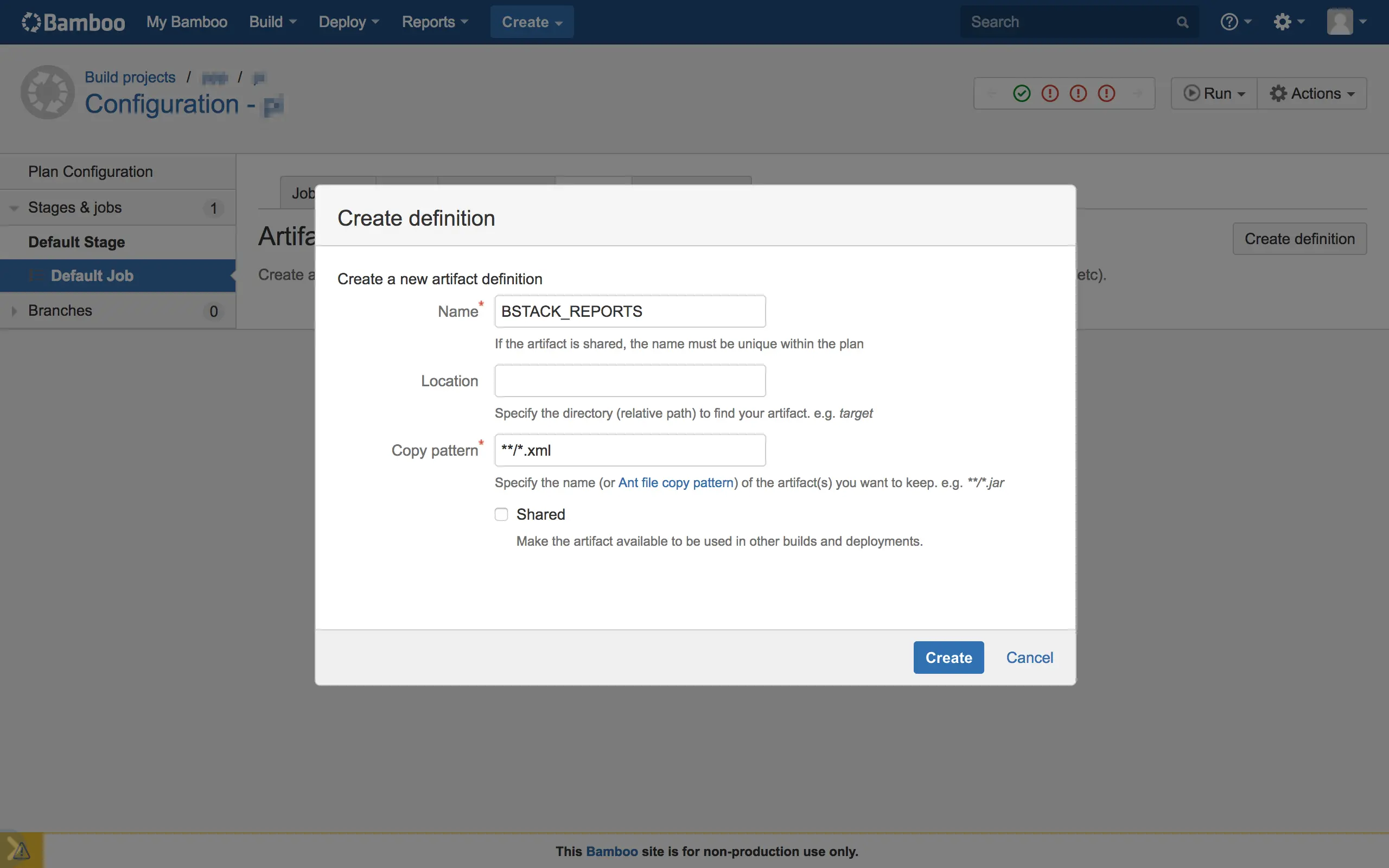 create new artifact definition for BrowserStack Bamboo reports