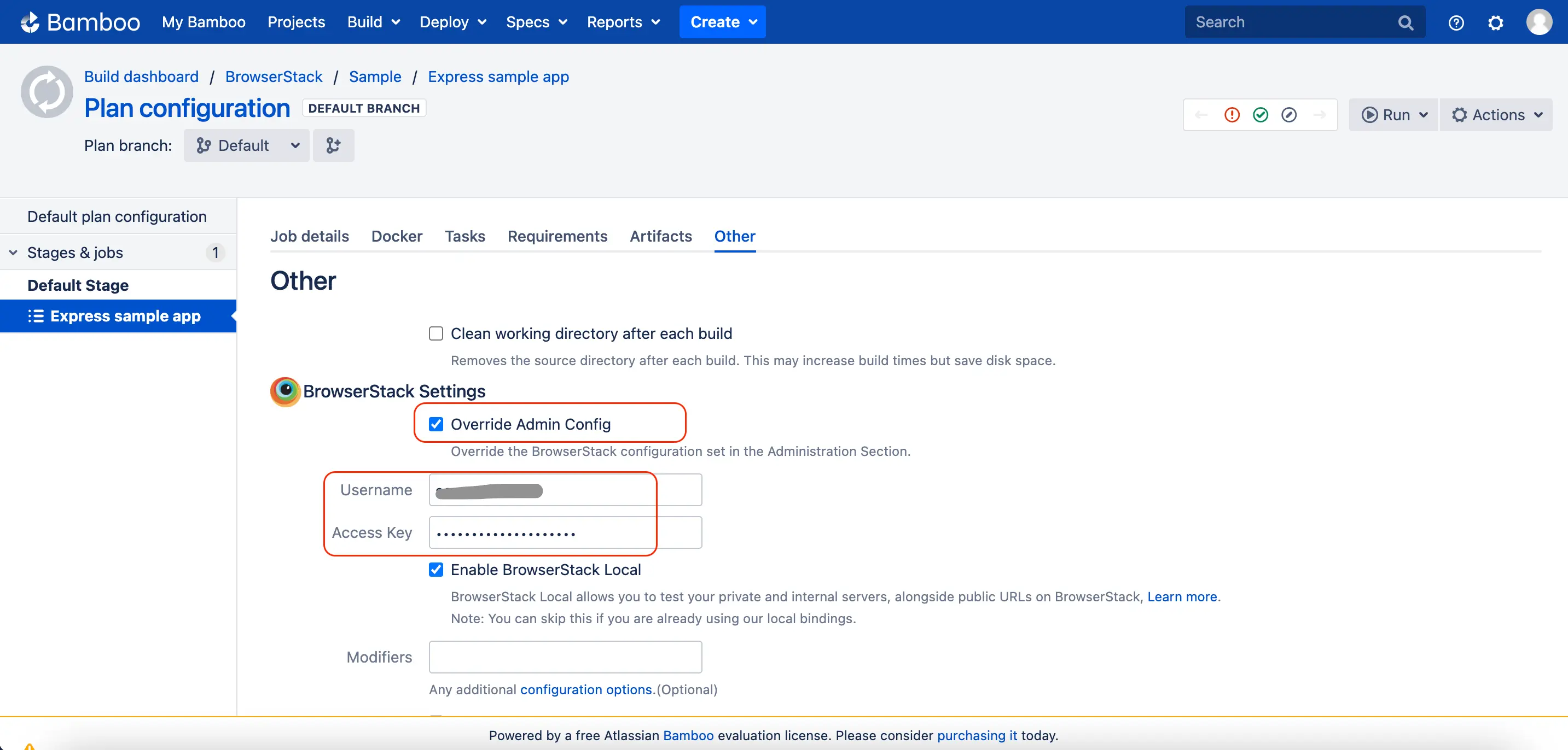 browserstack automate bamboo plugin enter credentials