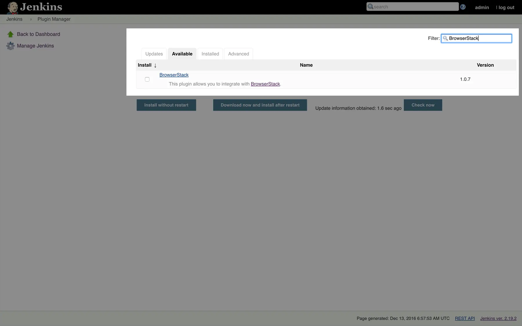 choose BrowserStack from the list of available plugins