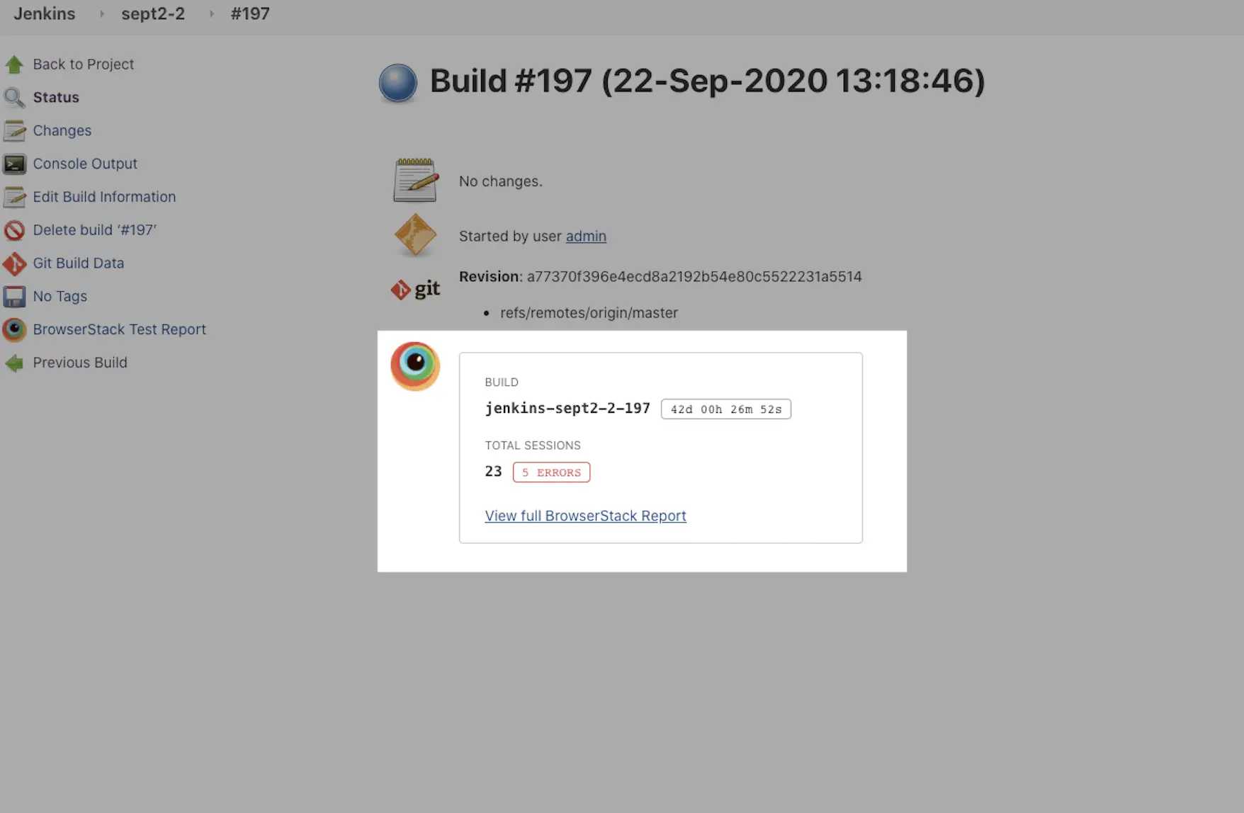 BrowserStack generated report on Jenkins