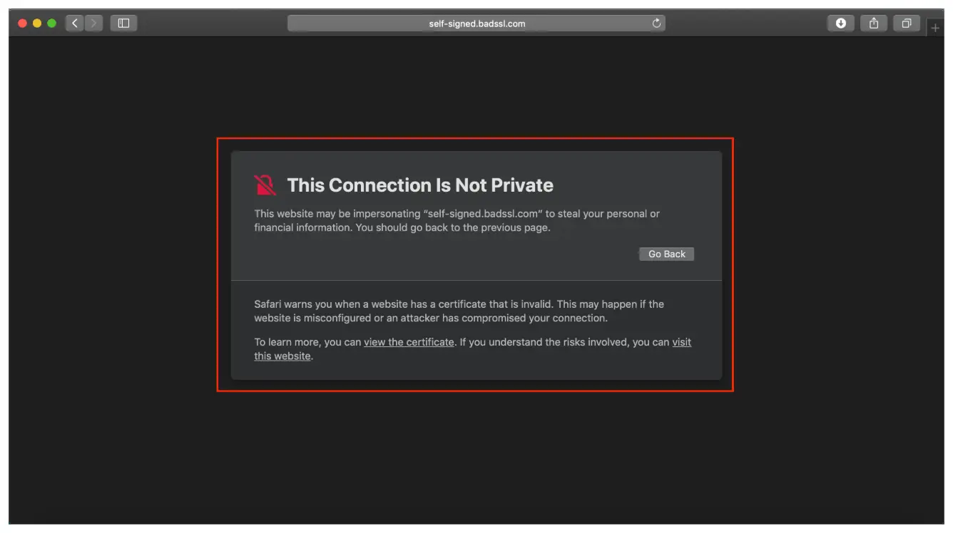 Invalid Certificate Error Window