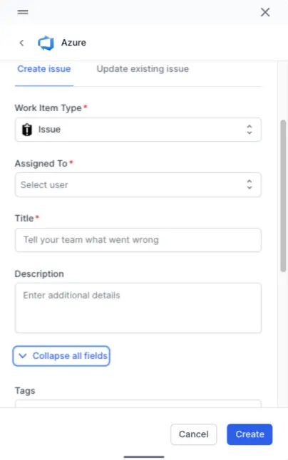 Enter organization name and project name