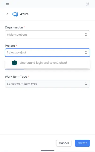 Enter organization name and project name