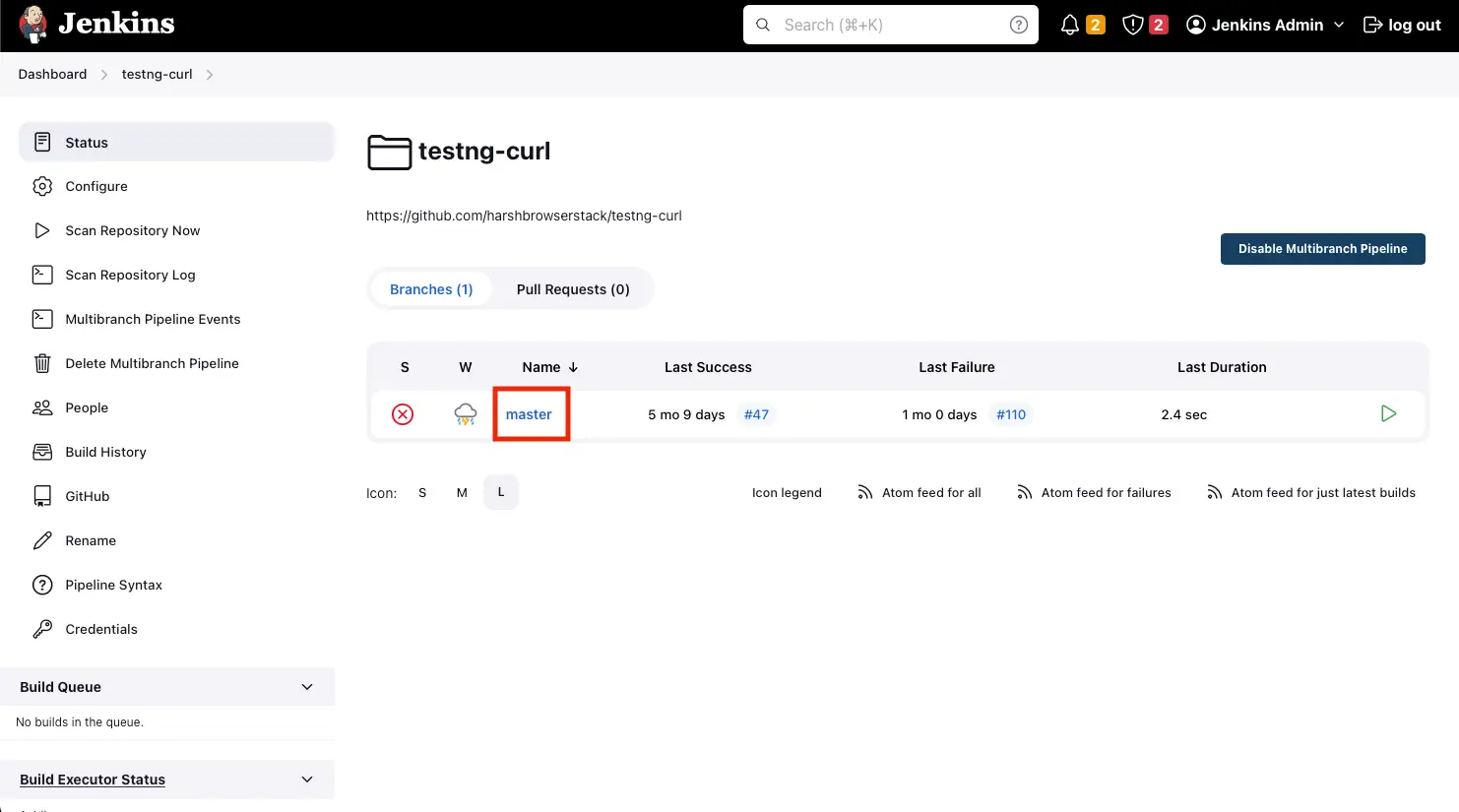 Select master branch on Jenkins pipeline