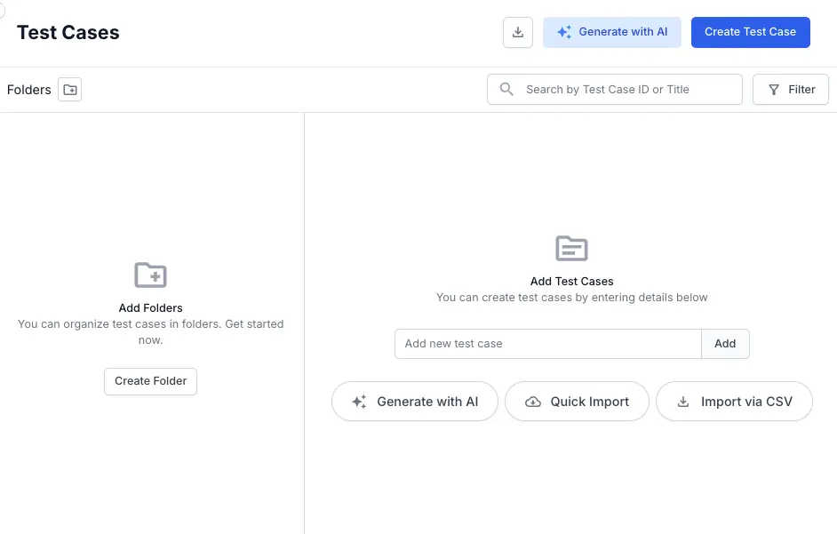 Click create test case in the dashboard