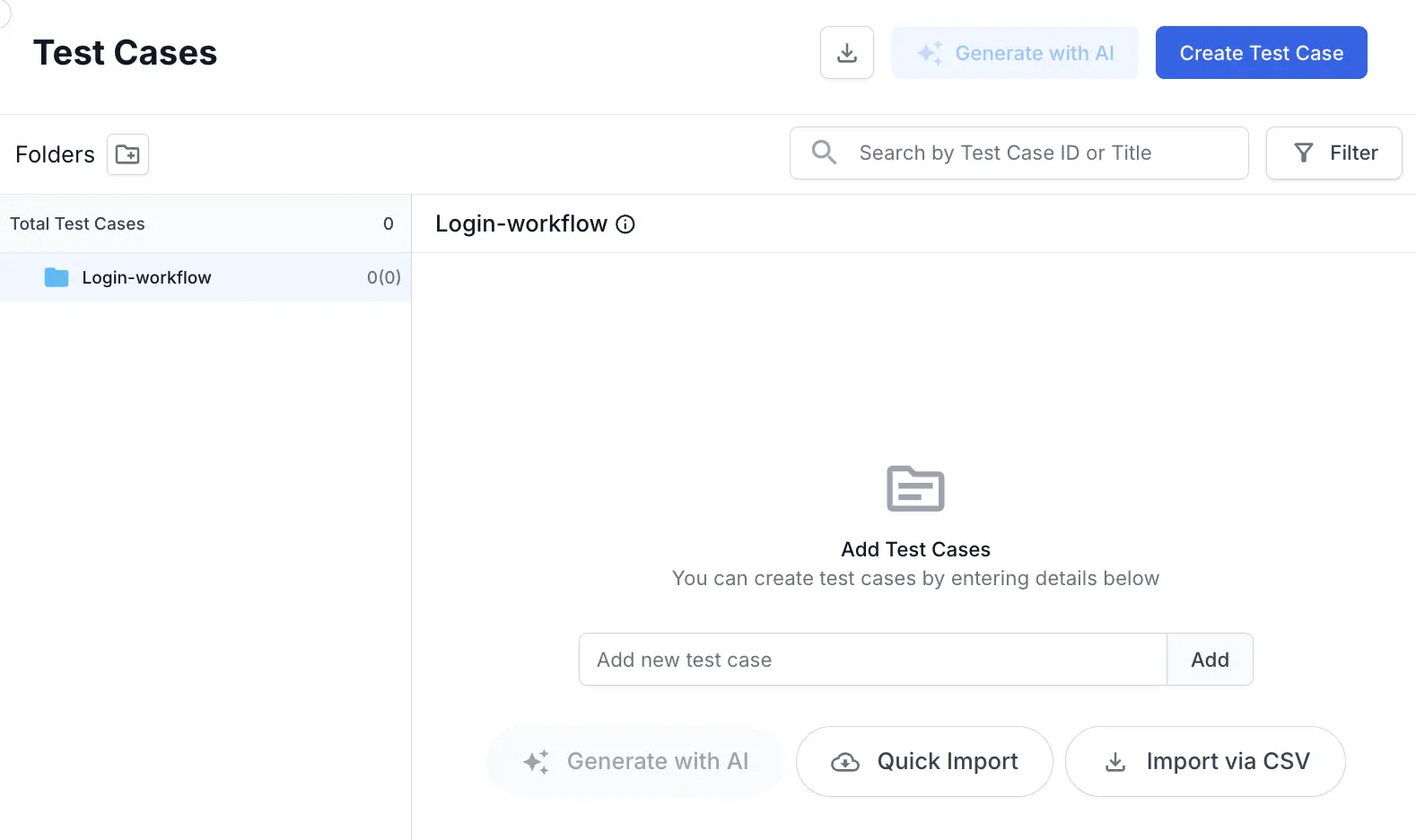 Either quick import of import test cases using a .csv file