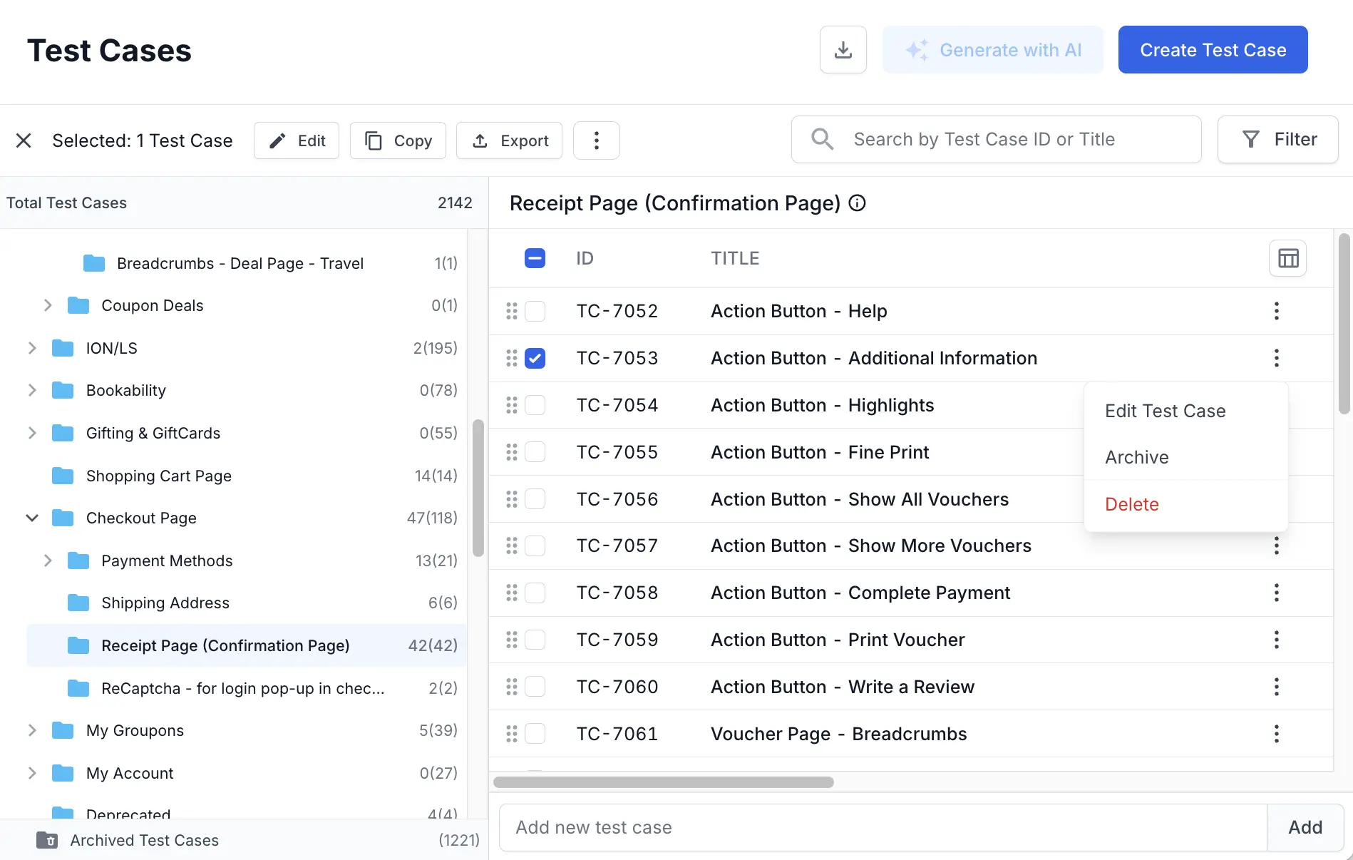 Selecting delete option