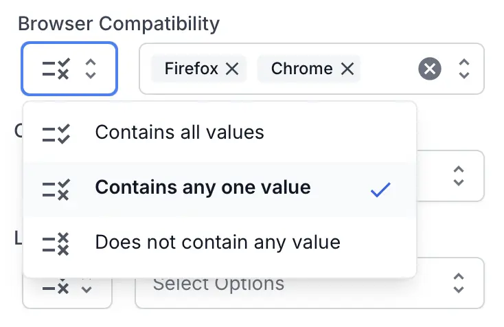 Select Multi-select fields filtering options