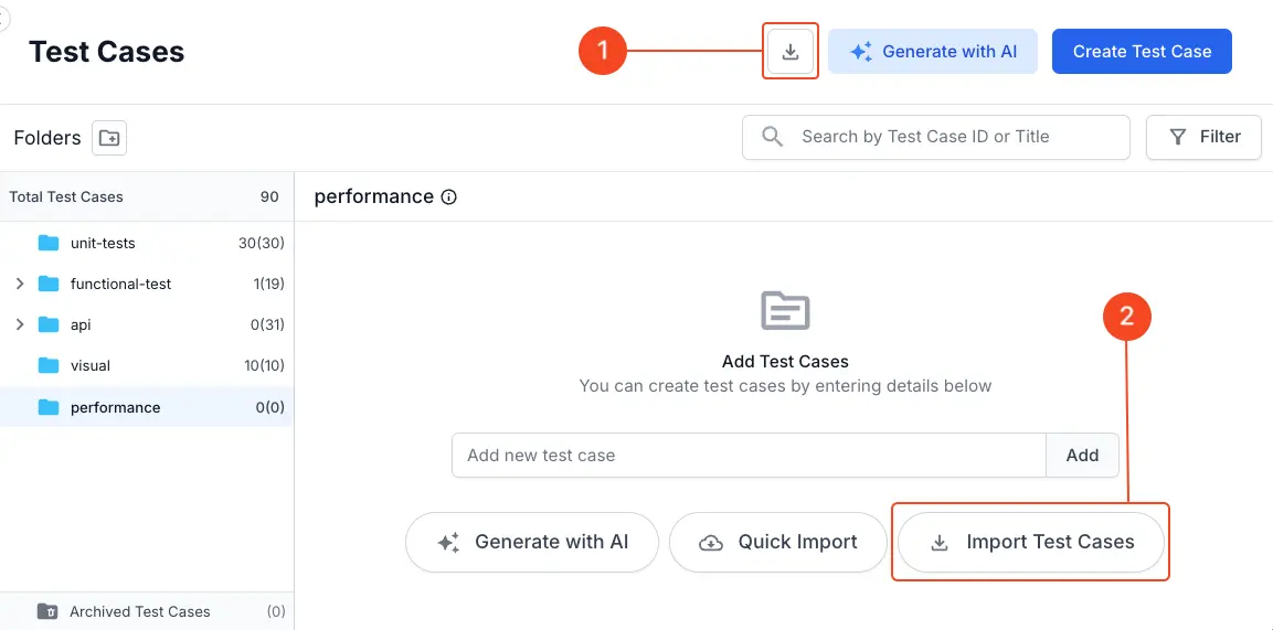 Import test cases using CSV file