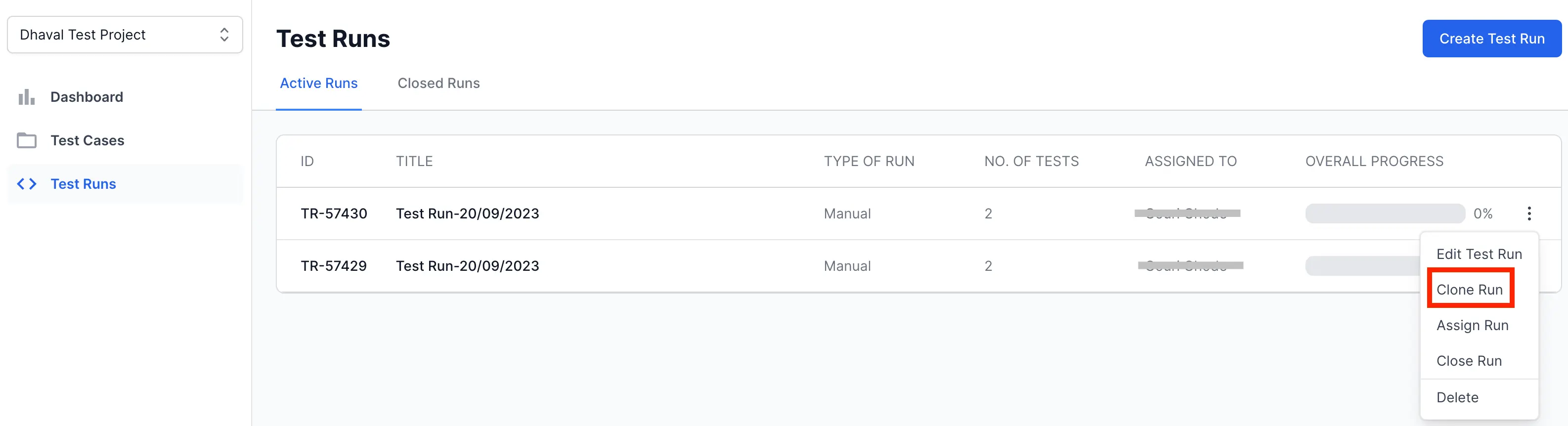 Click three vertical dots menu to select Clone Run