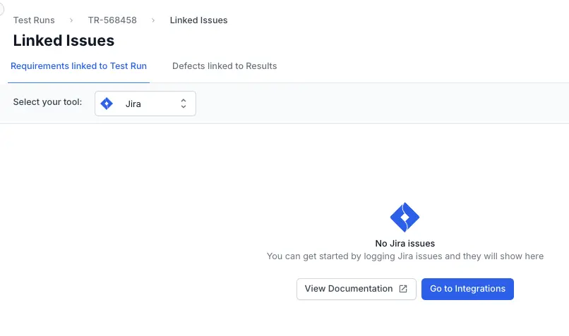 Click Go to Integrations to configure Jira integration