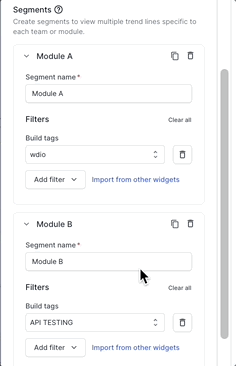 Configuration of build performance widget to compare modules
