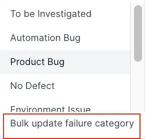 Menu to select auto failure analysis category