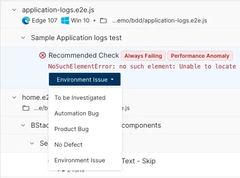 Menu against a test