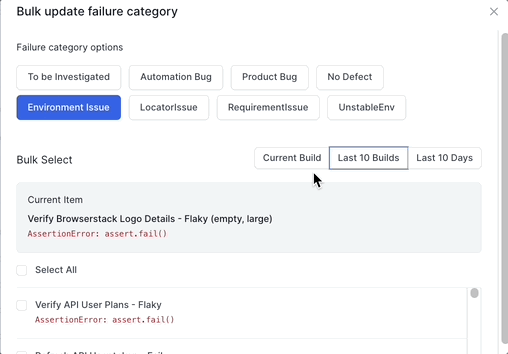 Select the range for auto failure analysis category