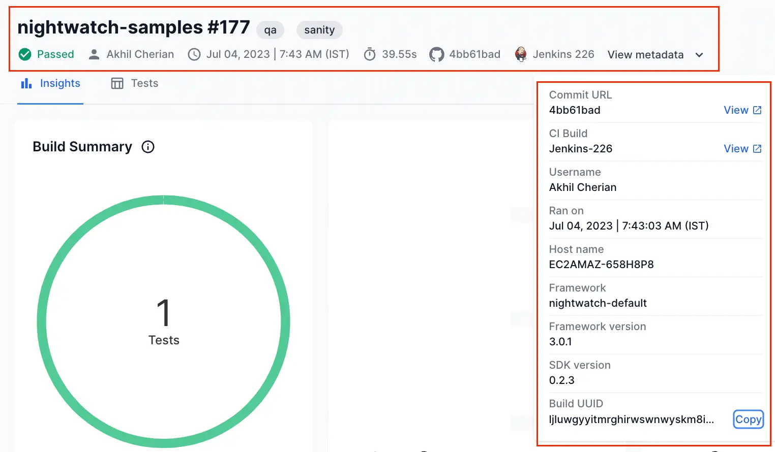 Build Insights Metadata