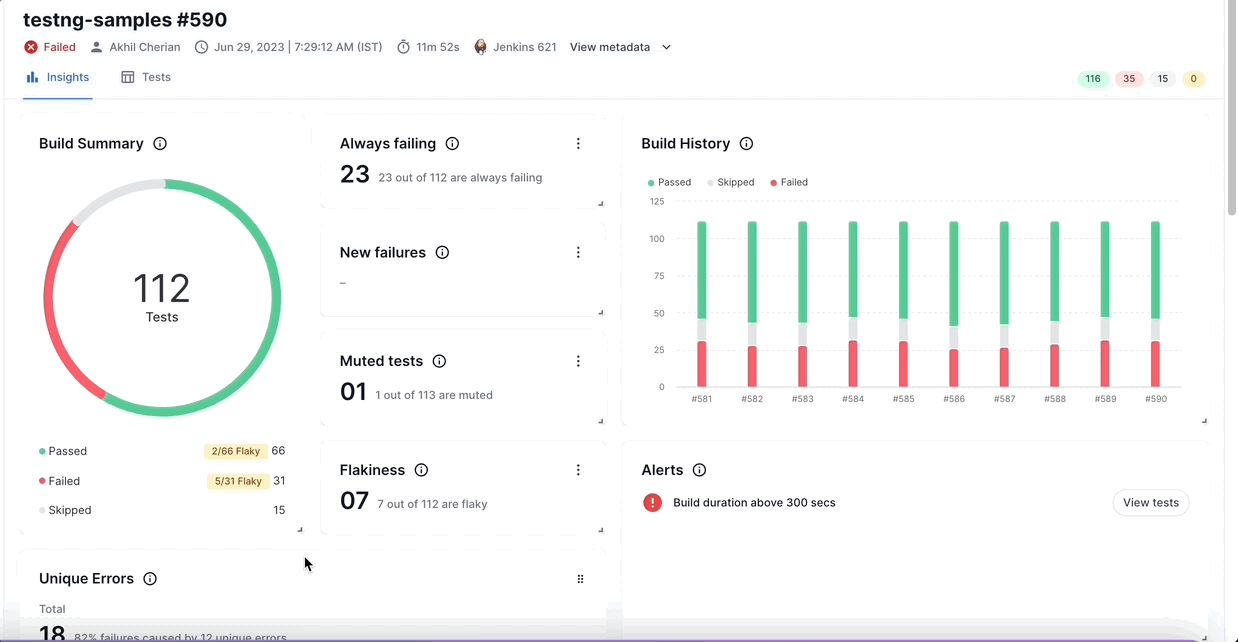 Resize charts in build runs insights